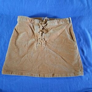 SO Tan Corduroy Mini Skirt with Lace-Up Front